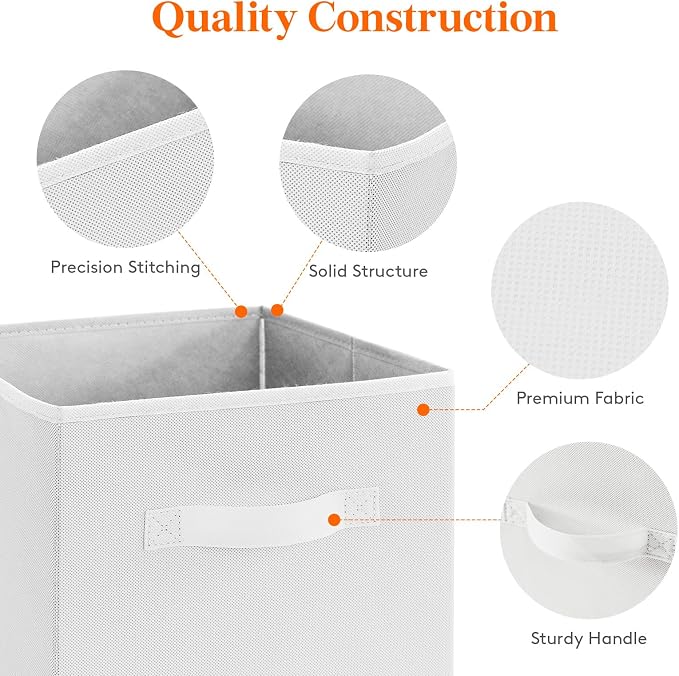 Lifewit Storage Cubes, 11 Inch Organizer Bins, 18L White, 6 Packs | Foldable Decorative Fabric Storage Baskets for Organizing Home Organizers with Handles for Shelves, Closet