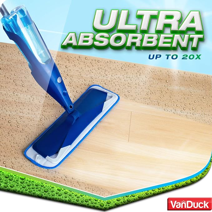 VanDuck Microfiber Cleaning Pads Compatible with Bona Mops 18 Inch (6-Pack) | Hardwood floor cleaning pads, mop replacement pads, washable reusable refills