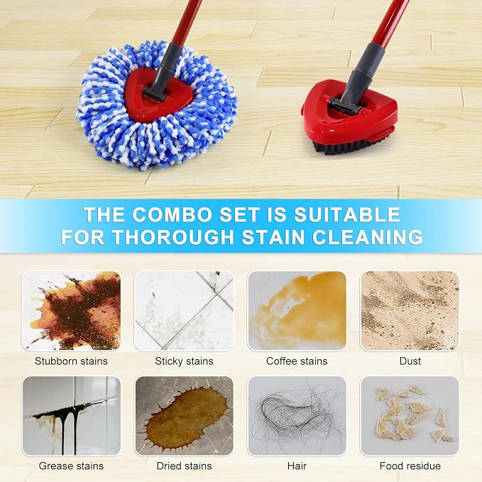 Mop Heads Replacements for Ocedar, Spin Mop Replacement for O-Cedar RinseClean 2 Tank System Mop Refills, Include 3 Pack Mop Refills, 1 Scrub Brush & 1 Mop Base