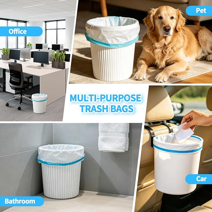 100 Count Small Drawstring Trash Bags, 5 Gallon Pre-separated Garbage Bags, Extra Thick Leak-proof Mini Wastebasket Liners for Bathroom, Office, Bedroom (White)