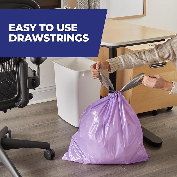 Hefty 8 Gallon Medium Trash Bags, Purple, Fabuloso Lavender Scent, 20ct | Drawstring Closure, 8G Medium Purple Trash Bags for Bathrooms, Bedrooms, Home Offices, Scented, Continuous Odor Control