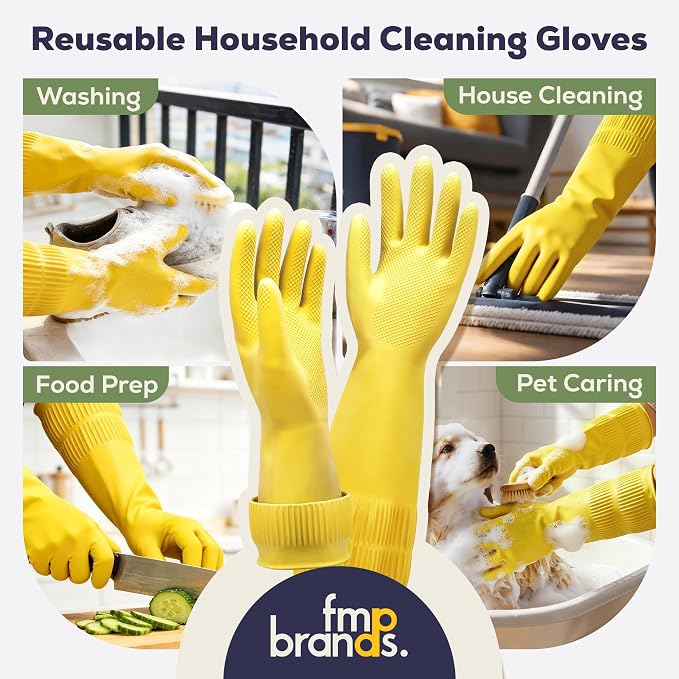 FMP Brands 3/6/12/60 Pairs 15 Inch Extra Long Rubber Dishwashing Gloves - Non-Slip for Cleaning, Kitchen, Bathroom, Gardening
