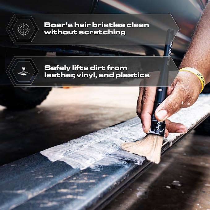 Car Detailing Brush Set, 2 Pack - Boars Hair Bristles, Interior | Boar hair bristles clean vents, emblems, seams, wheels & trim scratch-free. Chemical-resistant handles, safe on leather