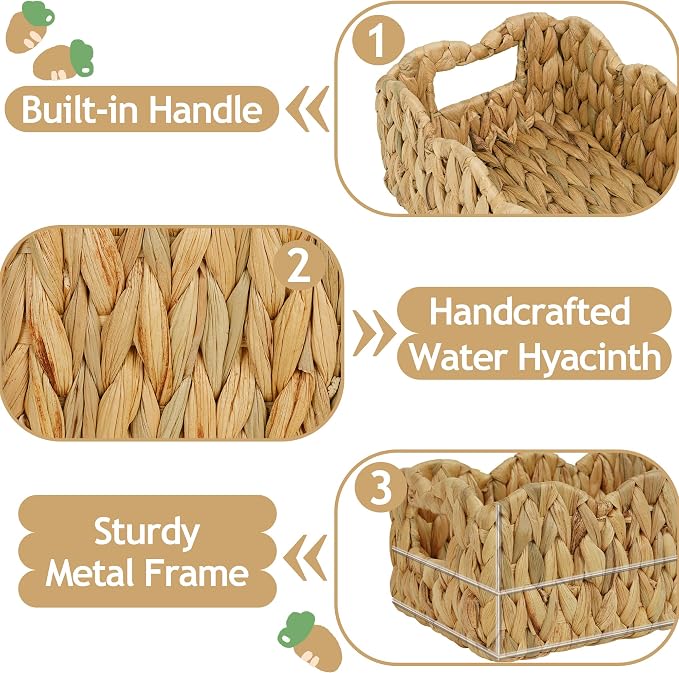 efluky Toilet Paper Basket, Scalloped Basket, Bathroom Decor Back of Toilet Basket, Wicker Natural Water Hyacinth Bathroom Basket for Organizing Countertop,Shelves,Bedroom