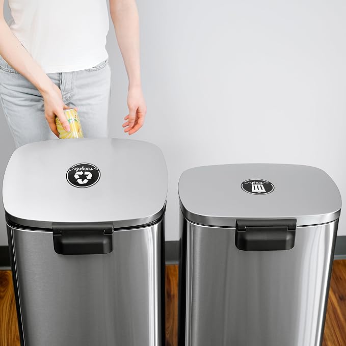 Modern Recycle Stickers for Trash Bins, Recycling Stickers for Trash Can | 3.5" Laminated Recycle Sticker for Kitchen Bins, Garbage Can Labels for Recycling Bin Combo, Made in USA, Rustic Black Labels