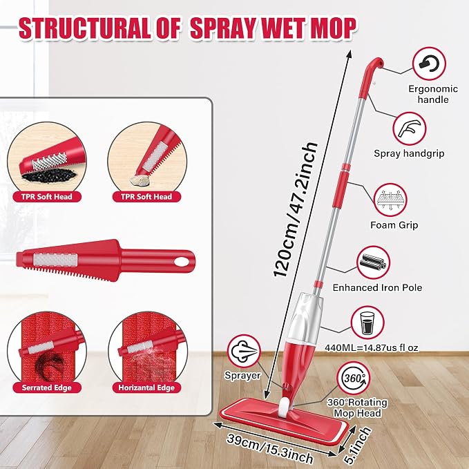 Spray Mops for Floor Cleaning: Microfiber Wet Dust Mop Hardwood Floor Mop | 3 Washable Pads for Swiffer PowerMop, Floor Mops with Sprayer Multi-purpose, for Wood Laminate Ceramic Tiles Multi-surface