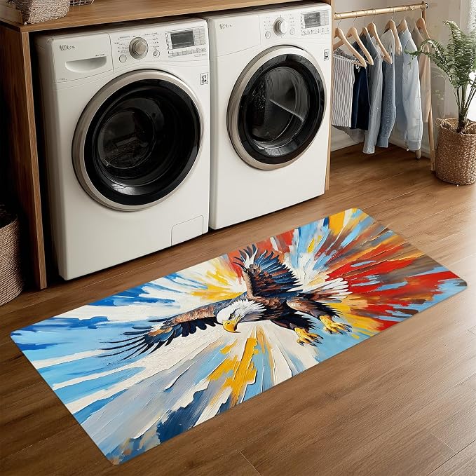 ANNA QUEEN Colorful Flying Eagle Laundry Room Rug Runner 20x47 Inch -Waterproof Non-Slip Floor Mat for Front Load Washer Dryer,American Patriotic Decor,Machine Washable