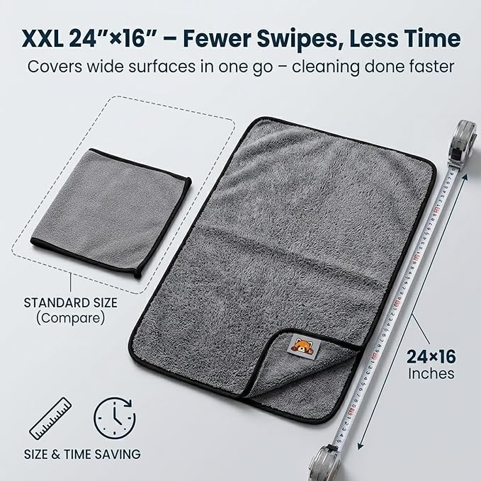 Jeaver Window Cleaning Cloth XXL,Microfiber-Reusable,1Pcs | XXL 24x16" microfiber cloth cleans with water only, streak-free on glass, tile, shower. Reusable, no chemicals.
