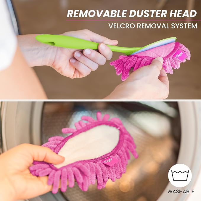 Vigar Flower Power Microfiber Duster with Non-Slip Handle | Washable Reusable Duster Head, Dust Cloth for Furniture and Delicate Surfaces, Lightweight and Compact, Home Cleaning