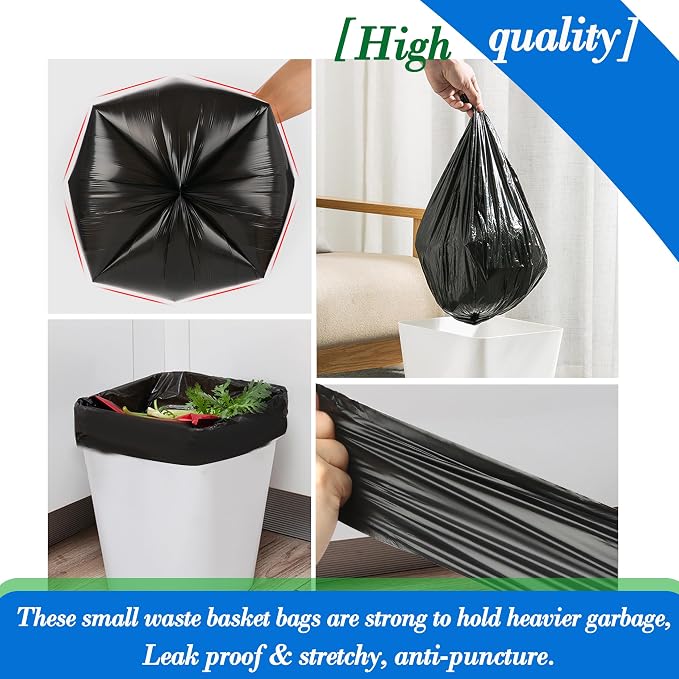 10 Gallon 60pcs Black Trash Bags Strong Black Garbage Bags, Bathroom Trash Can Bin Liners, Plastic Bags for Office Home Kitchen, Waste Basket Liner, Fit 30 Liter, 10 Gal(10G60-Black)