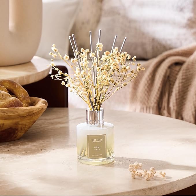 Reed Diffuser Set,3.38 fl oz (100 ml) - Clean Linen Oil Diffusers with 8 Reed Sticks,Home Fragrance Reed Diffuser for Bathroom Shelf Decor