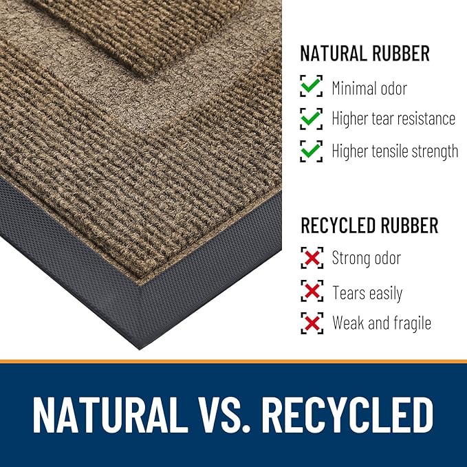 OLANLY Half Circle Front Door Mat Outside 47x32 All-Season Rubber Doormat | Brown, Absorbent, Heavy-Duty, Stain and Fade Resistant, Waterproof Non-Slip Backing, Low-Profile Indoor Outdoor Entryway Mat