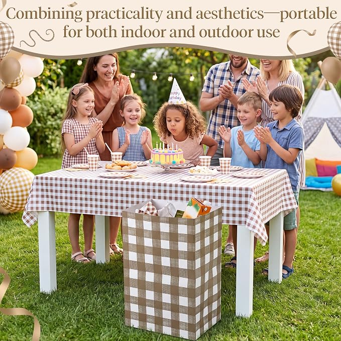 Tinlade 6 Pack Disposable Trash Cans for Parties 13 Gallon Pop up Trash Cans Large Collapsible Garbage Bins Thick Foldable Recycling Bin for Holiday Party Gatherings, Khaki Plaid