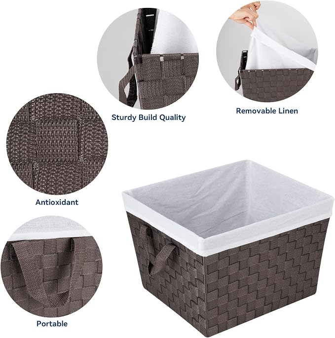 Whitmor Woven Strap Storage Tote Basket with Liner - Espresso