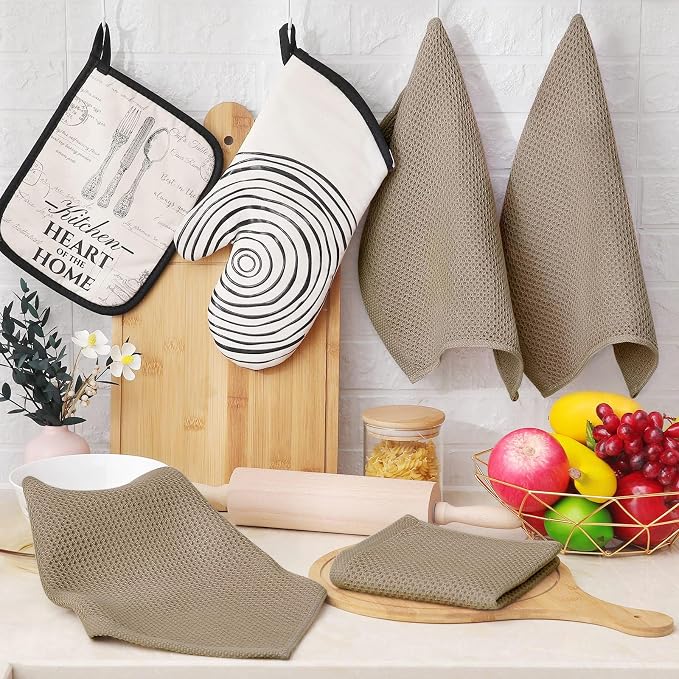 Homaxy 100% Cotton Waffle Weave Kitchen Dish Cloths 6-Pack, Tan | 12 x 12 Inches, Ultra Soft Absorbent Dish Towels, Quick Drying Dish Rags with Hanging Loop