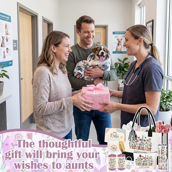 Patelai 7 Pcs Vet Tech Gifts for Women, Veterinary Technician Week Gift | Vet Assistant Appreciation Gift Set with 20oz Tumbler Canvas Tote Bag Candle for Thank You Veterinarian Birthday Pet Lover