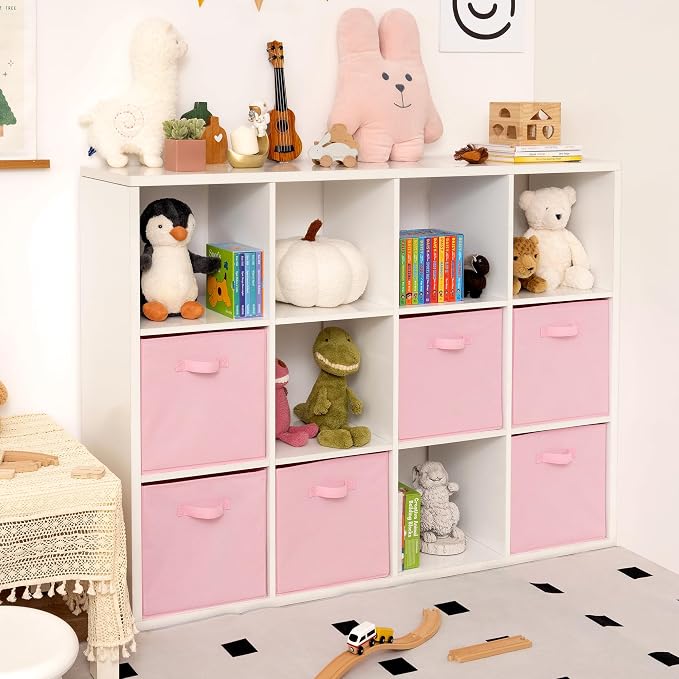 GRANNY SAYS 13x13 Cube Storage, Pink Storage Cube Organizer Bins, 6-Pack | Collapsible Storage Boxes with Thickened Base Plate, Sturdy Handles, Decorative Baskets for Shelves, Closet