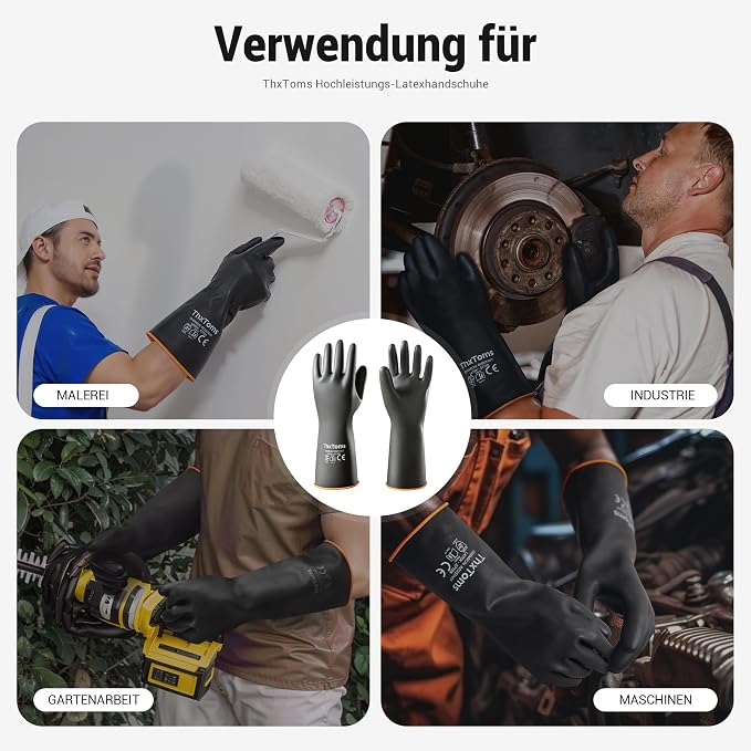 ThxToms Chemical Resistant Gloves, Puncture Resistant,Latex | Heavy Duty Rubber Gloves, Acid Oil & Alkali Resistant for Industrial Cleaning, Auto Repair, Mechanics, 14", 1 Pair