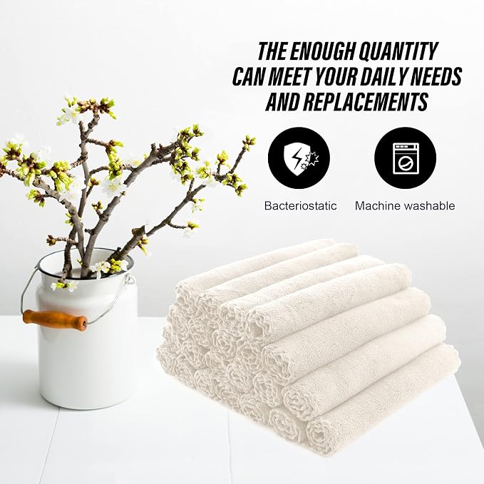 MOONQUEEN Ultra Soft Premium Washcloths Set - 12 x 12 inches - 72 Pack - Quick Drying - Highly Absorbent Coral Velvet Bathroom Wash Clothes (Cream)