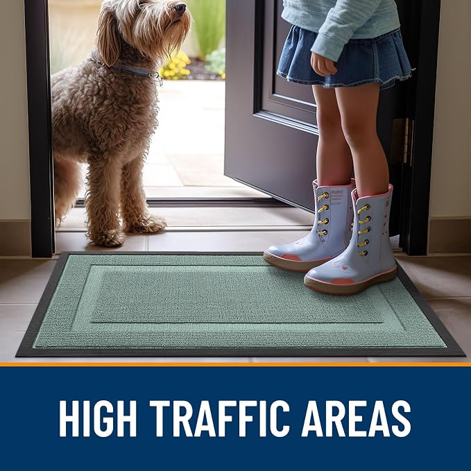 OLANLY Front Door Mat Outside 71x47, All-Season Heavy-Duty Rubber Doormat | Grayish Green, Absorbent, Stain and Fade Resistant, Non-Slip Backing, Low-Profile Indoor Outdoor Floor Mat for Entryway