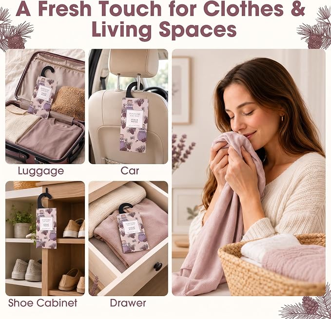 ROSE COTTAGE Large 12 Packs Cedar Wood Hanging Closet Deodorizer Air Freshener Long Lasting Scented Sachets Smell Goods for House