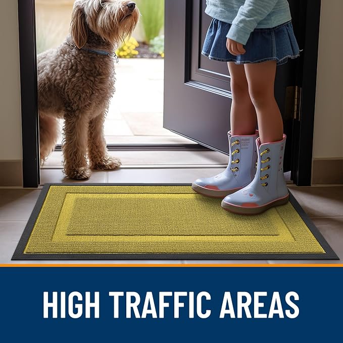 OLANLY Front Door Mat Outside 59x34, All-Season Heavy-Duty Rubber Doormat | Lime Green, Absorbent, Stain Fade Resistant, Waterproof Non-Slip Backing, Low-Profile Indoor Outdoor Floor Mat for Entryway