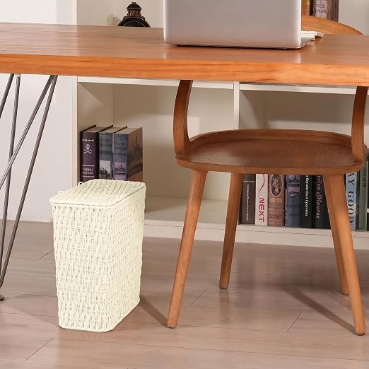 iEGrow Paper Rope Trash Can,Bathroom Trash Can with Lid, 3 Gallon Wicker Waste Basket with Removable Liner, for Bedroom, Living Room, Toilet, Under Sink Creamy White