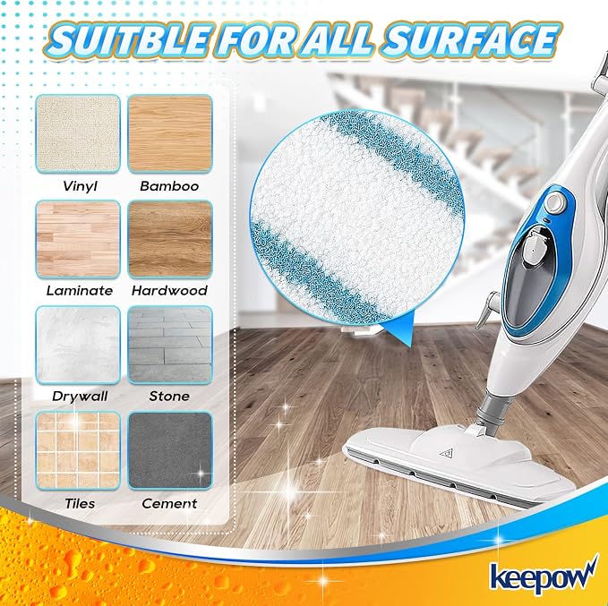 KEEPOW Steam Mop Pads Compatible with PurSteam ThermaPro 10-in-1 Steam Mop and ThermaPro 211 Steam Cleaner, Reusable Pur Steam Mop Replacement Pads for Multi-Surface Floor Cleaner (8 Pack) | Reusable Replacement Steam Mop Pads Compatible for ThermaPro ...