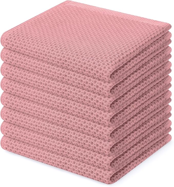 Homaxy 100% Cotton Waffle Weave Kitchen Dish Cloths 8-Pack, Dried Rose | 12 x 12 Inches, Ultra Soft Absorbent Dish Towels, Quick Drying Dish Rags with Hanging Loop