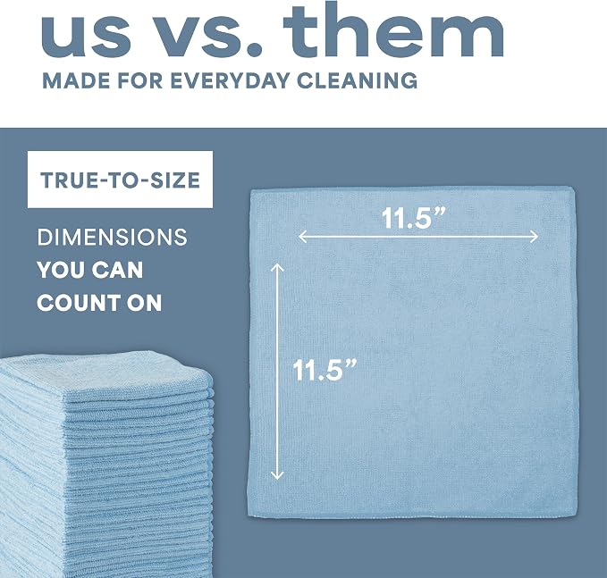 S&T INC. Microfiber Cleaning Cloth, 100 Pack, 11.5" x 11.5", Light Blue | Bulk Cleaning Cloth for Home and Car, Reusable and Multi-Purpose Cleaning Rags for Business, Machine Washable