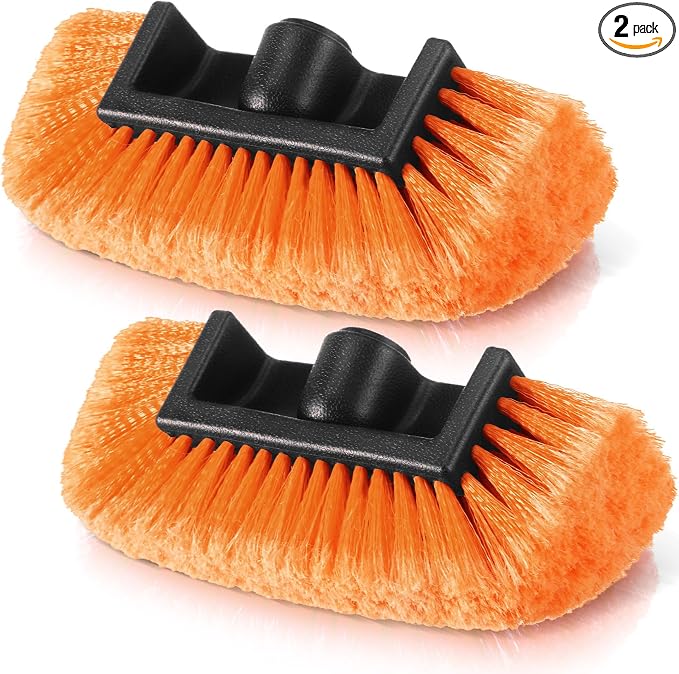Tanlade 2 Pcs Car Wash Brush Heads Soft Bristle Flow Thru,10 Inch,Orange | Replacement Heads for Exterior Cleaning, Compatible with Auto Truck RV Boat Camper, Gentle Bristles Protect Paint Finish