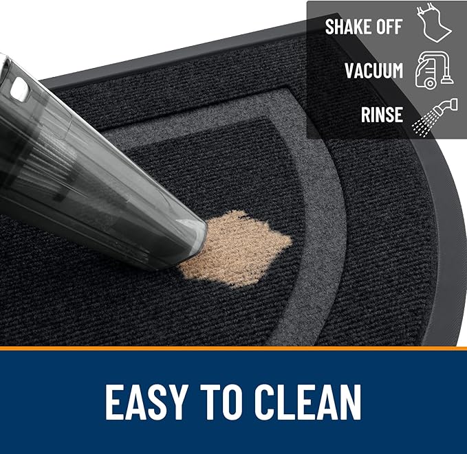 OLANLY Half Circle Front Door Mat Outside 35x23 All-Season Rubber Doormat | Black, Absorbent, Heavy-Duty, Stain and Fade Resistant, Waterproof Non-Slip Backing, Low-Profile Indoor Outdoor Entryway Mat