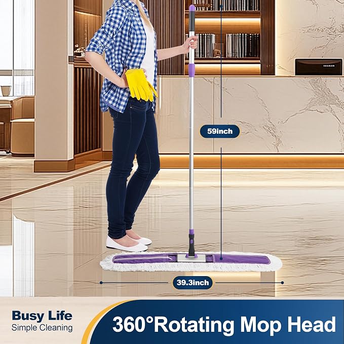 Yocada 36 inch Commercial Dust Mop Industrial Floor Mop 59 Inch Long | for Cleaning Office Garage Hardwood Warehouse Factory Mall Deck Total 2 Pads