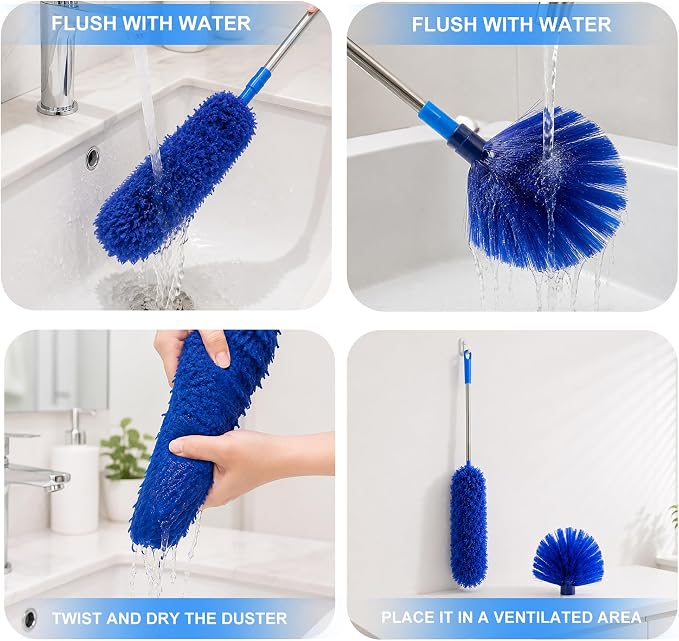 Cobweb Duster with 2-14 ft Extension Pole, Spider Web Brush, Microfiber Feather Long Handle Duster for High Ceilings, Fan, Furniture, Home