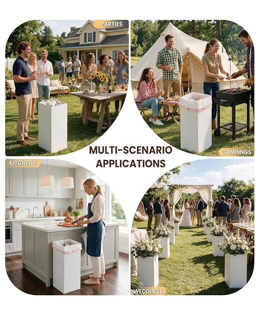 Magicheap 30 Gallon Disposable Trash Cans for Parties, 4 Pack, White | 30" H x 14" W x 14" D, Reusable, Portable, Collapsible, Recycled Cardboard Recycle Bin for Events Parties Camping