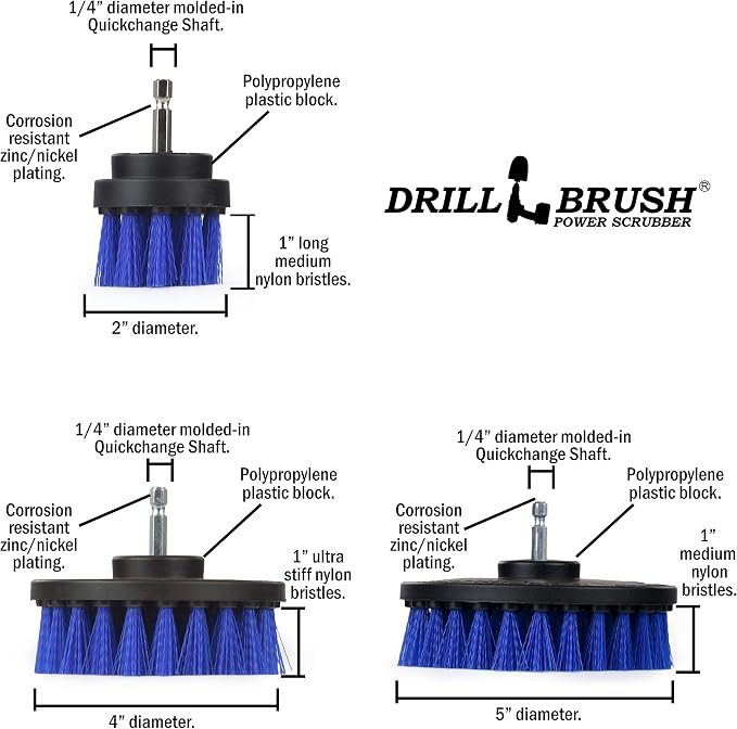 Kayak - Canoe - Yacht - Raft - Drill Brush - Boat Accessories - Fiberglass | Hull Cleaner - Cleaning Supplies - Pond Scum, Oil Residue, Weeds, Barnacles, Oxidation - Spin Brush Kit