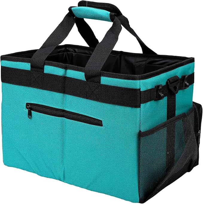 Fockety Cleaning Caddy Bag, 15.35x9.45x10.63in Portable Clean Organizer Tote Bag with Adjustable Shoulder Strap, 36.4oz Oxford Fabric Supplies Tool Storage for Housekeeping Cleaning