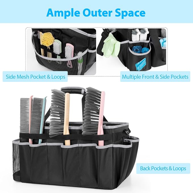 HODRANT Extra-large Wearable Cleaning Caddy with Pad, Handle & Divider | Cleaning Organizer Bag for Clean Products, Housekeeper Tote Car Wash Tools Bag for Detailing Supplies, Bag Only, Gray Edge