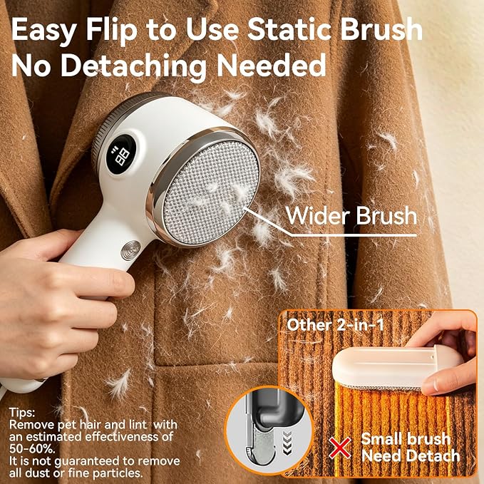 Cordless Rechargeable 2-in-1 Fabric Shaver & Lint Remover for Clothes, Electric Pill Remover with Static Brush for Sweater, Sofa, Blanket, Furniture,3-Speed, USB-C, 6-Blade