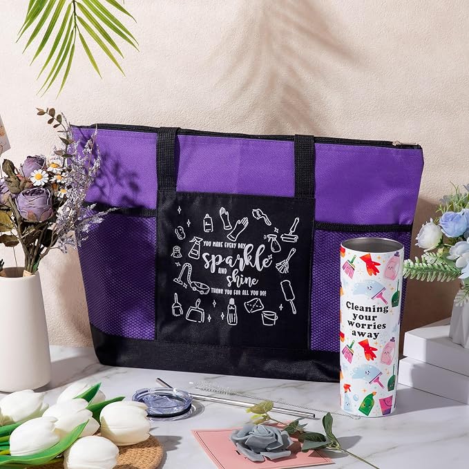 Sieral Housekeeping EVS Week Appreciation Gift, Housekeeper, Purple | Insulated Tumbler 20oz & Large Tote Bag Set for Women Custodian School Healthcare Cleaning Crew House Cleaner Maid Janitor