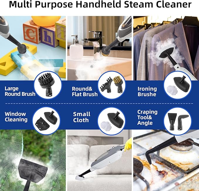 Steam Mop - 10-in-1 MultiPurpose Handheld Steam Cleaner Detachable Floor Steamer for Hardwood/Tile/Laminate Floors Carpet with 11 Accessories for Whole Home Use.