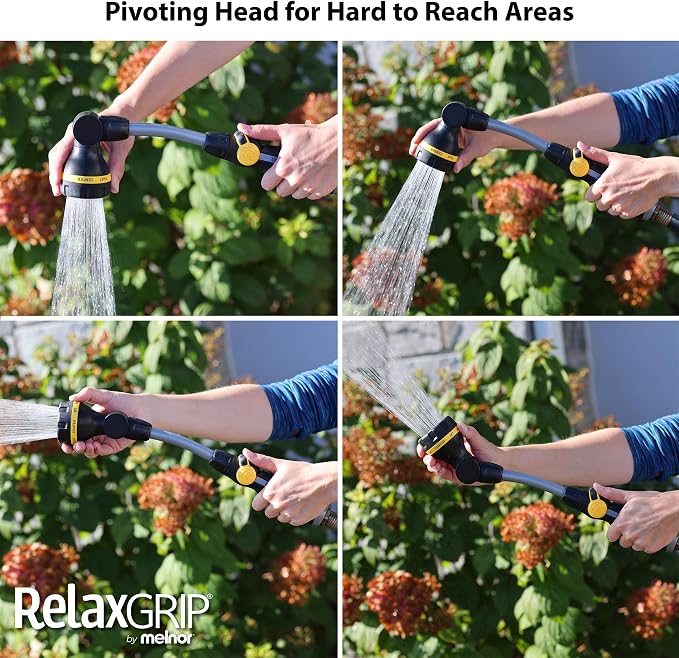 Melnor 65173AMZ RelaxGrip 8 Pattern 16" Pivoting Wand Bundle, Metal, Black, Yellow | 65173AMZ | Easy Thumb Operation | Comfortable Grip | Less Hand Strain | Water Hanging Baskets | Hard-to-Reach Watering