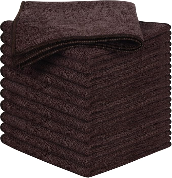 Microfiber Dish Cloth Kitchen Cleaning Cloth 12x12In 12 Pack Brown | Absorbent, No Streak, Dish Rags, Lens, Cloths