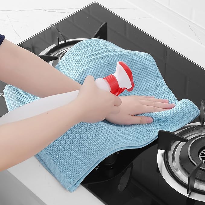 Homaxy 100% Cotton Waffle Weave Kitchen Dish Towels 4-Pack, Sky Blue | 13 x 28 Inches, Ultra Soft Absorbent Dish Towels, Quick Drying Cleaning Towels