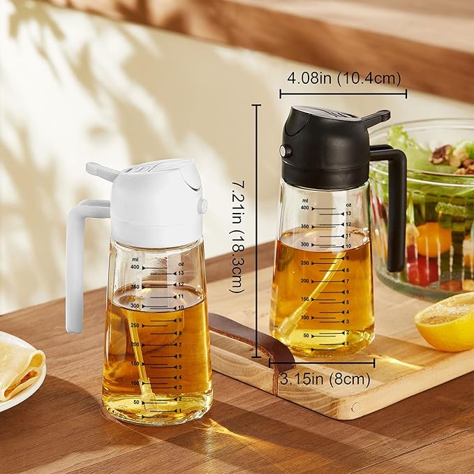 TrendPlain 16oz/470ml Glass Olive Oil Sprayer for Cooking - 2 in 1 Olive Oil Dispenser for Kitchen Gadgets, Air Fryer, Salad, and BBQ - Peach