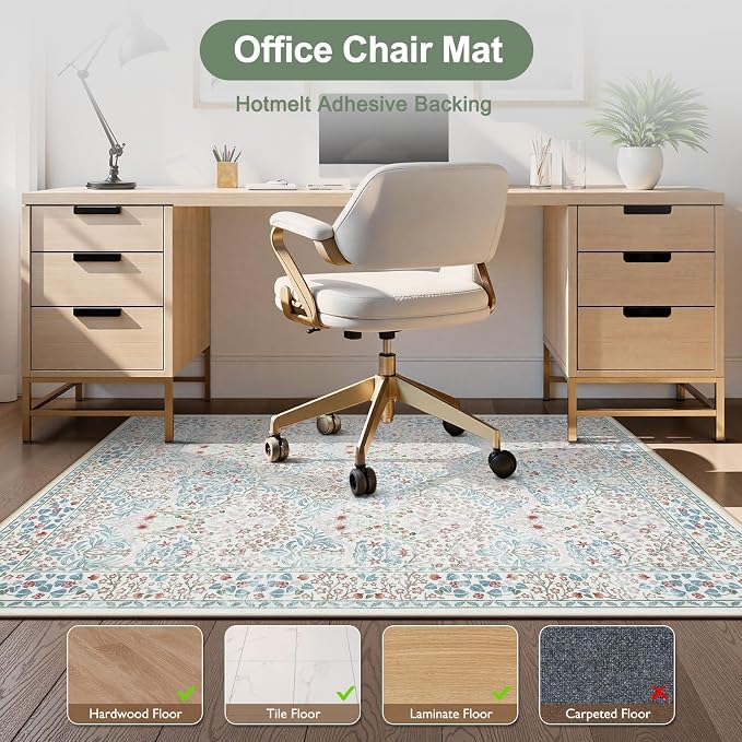 Anidaroel 36"x48" Green Floral Office Chair Mat for Hardwood Floor, Office Rugs for Rolling Chair, Computer Gaming Chair Mat, Under Desk Chair Floor Mat Large Protector Carpet for Office Chair