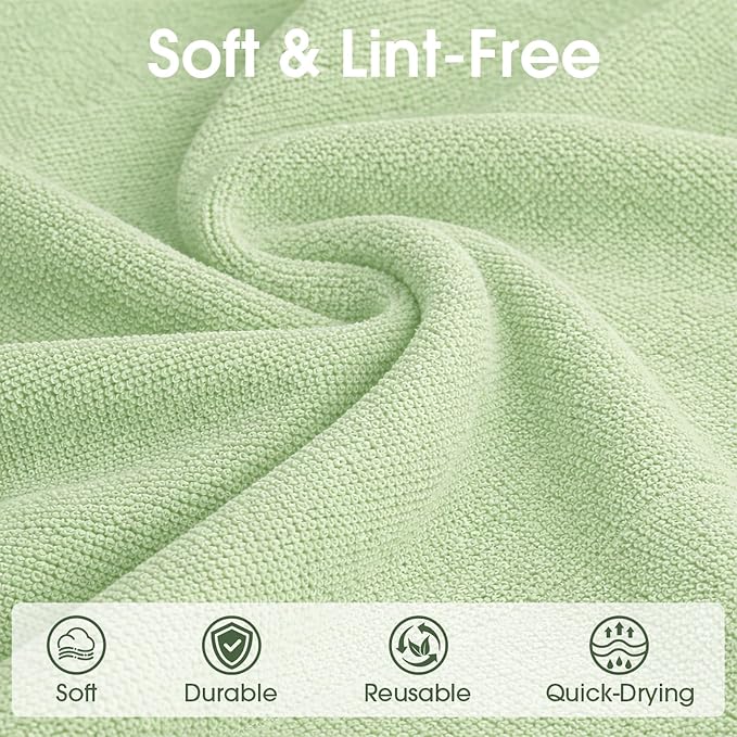 Reusable Microfiber Cloth Roll - 100 Pack, 12"x12" Washable Tear-Away Towels. Fits Paper Towel Holders. Lint-Free & Streak-Free Rags for Kitchen, Glass, Cars, Electronics (Pea Green)