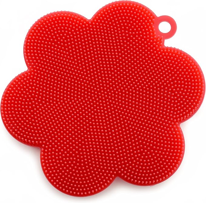 Norpro Red Flower-Shaped Silicone Dish Brush Scrubber