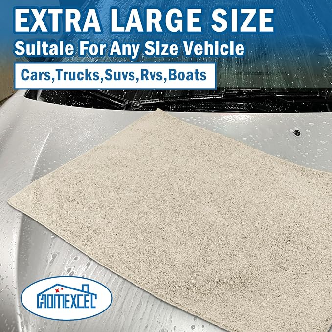 HOMEXCEL Professional Large Microfiber Car Drying Towels 2 Pack, 31" x 24" | Highly Absorbent, Lint Free, Scratch Free, Fast Drying, Absorbent Microfiber Towel for Cars SUVs RVs Trucks Boats, Brown