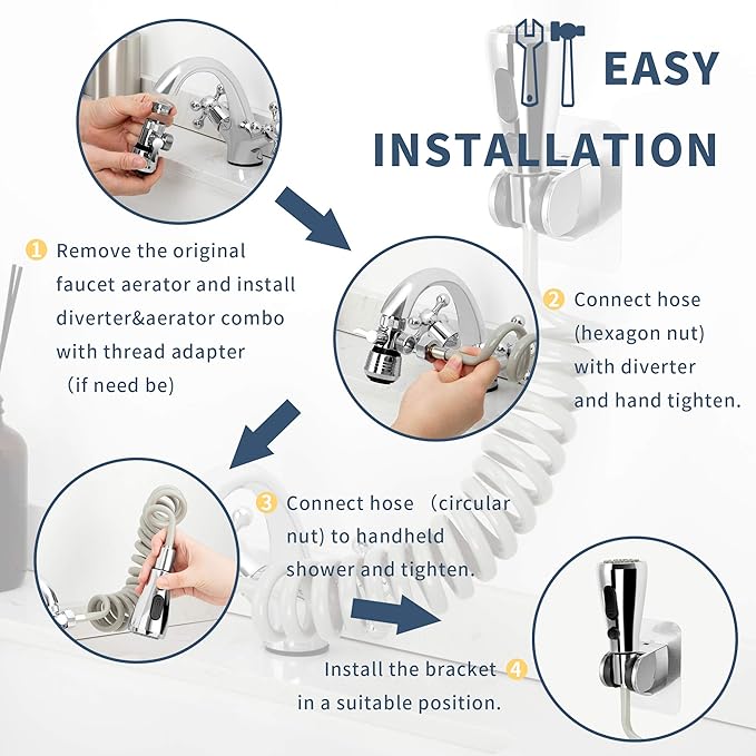 CECEFIN Kitchen Sink Sprayer Hose Attachment for Faucet, 79" Recoil Hose | Kitchen Faucet Head Replacement, Pressurized Water Saving Aerator &Diverter Valve, Bathroom/Utility Faucet Sprayer Attachment